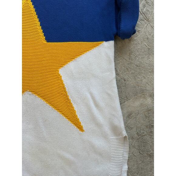 JC de Castelbajac ART Star Sweater Blue White Yellow Knit Graphic Pop Art Size M - Picture 9 of 9